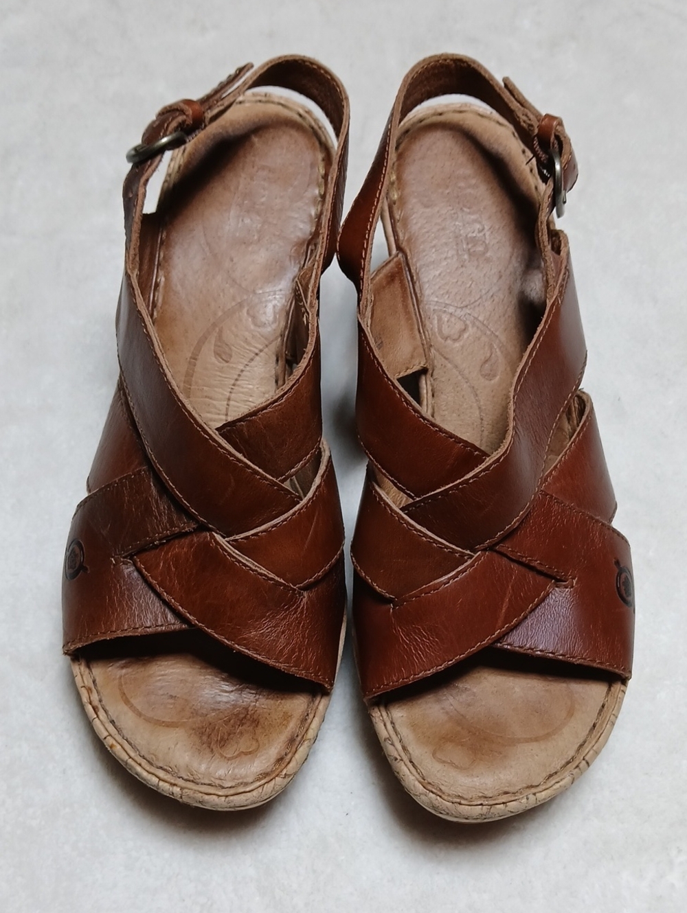 Born Brown Leather Crisscross Slingback Sandals Size 8